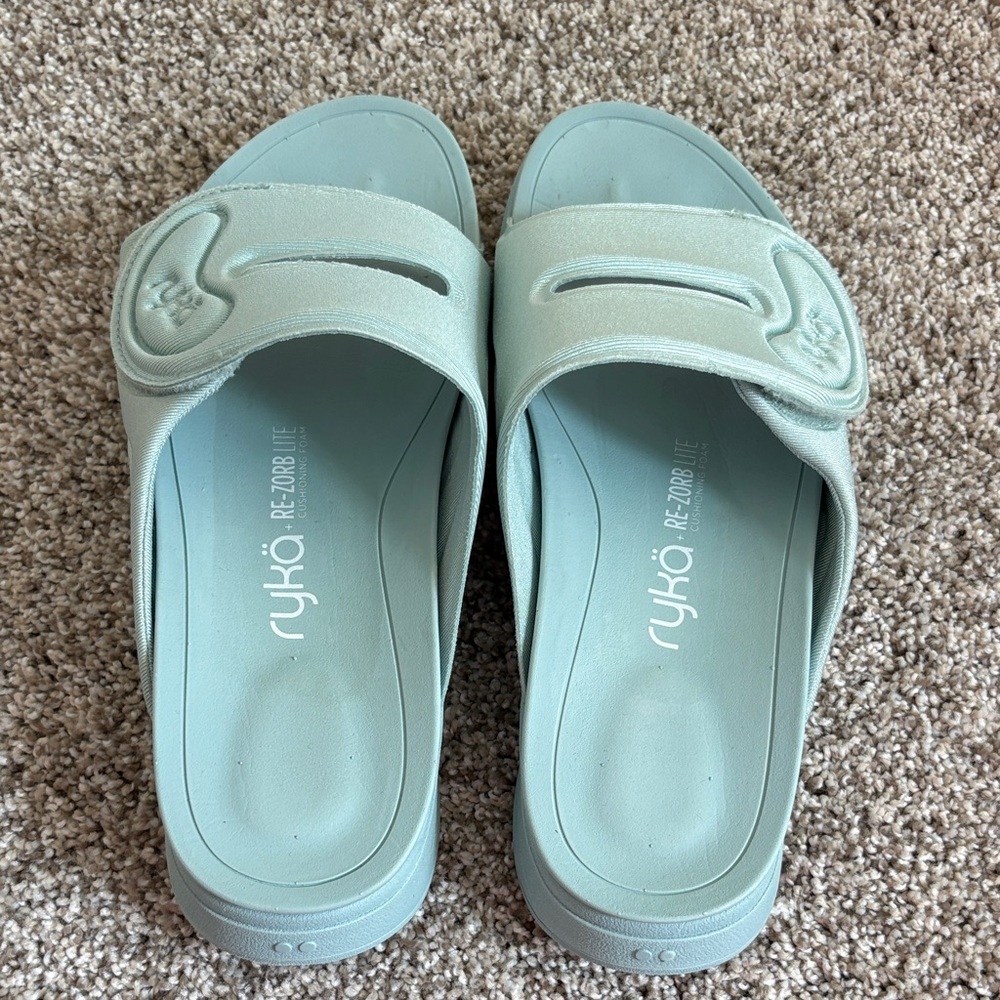 Ryka Re-Zorb Lite Mint Green Adjustable Slide Sandals